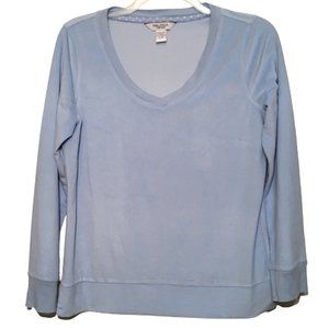 Nautica Sleepwear Pajama Top Plush Soft Blue Velour Shirt Women's V-Neck Large